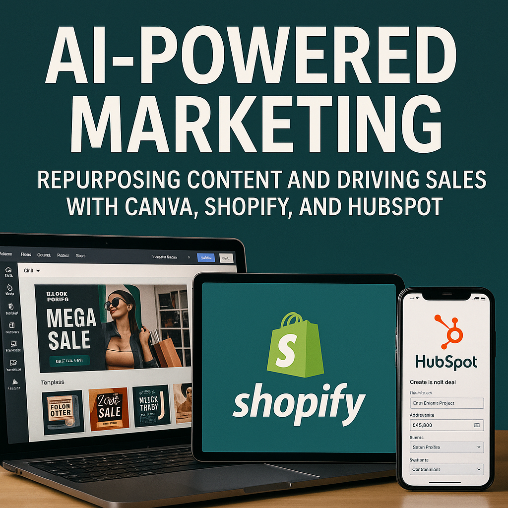 AI content repurposing, Canva Magic Studio, Shopify Sidekick, HubSpot AI, AI marketing tools, AI video editing, AI email marketing, AI infographics
