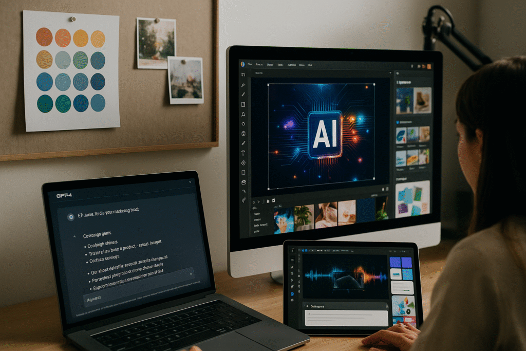 AI marketing integration, from GPT-4’s multimodal capabilities to Canva’s AI design suite and Notion AI’s workflow expansion—plus new creative opportunities in podcasting.