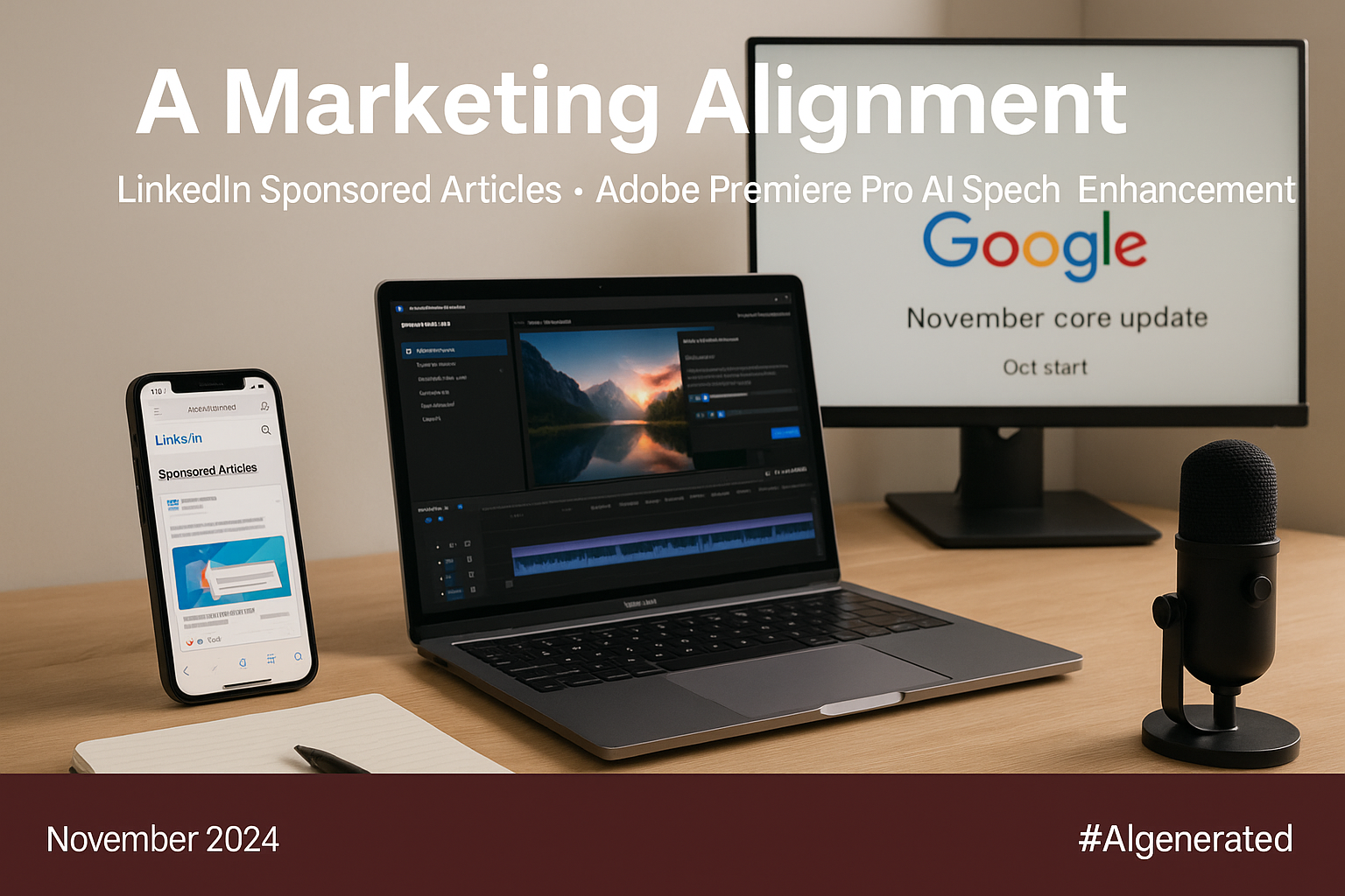 LinkedIn Sponsored Articles, Adobe Premiere Pro AI, Google Core Update, content authority, speech enhancement, B2B leads, search visibility, KPIs