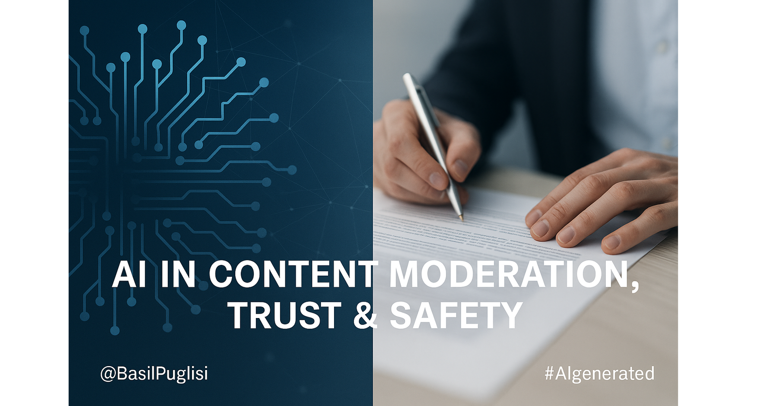 AI moderation, trust and safety, hybrid AI human moderation, regulatory compliance, content moderation strategy, Basil Puglisi, Factics methodology